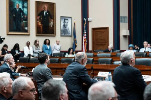 The hearing featured university administrators from Georgetown, UC Berkeley, and CUNY. (Photo from The New York Times)